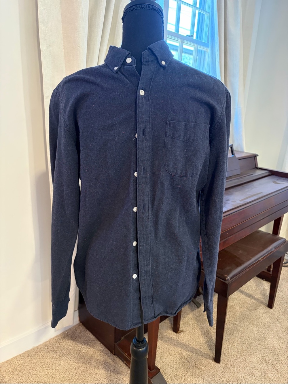 J. Crew Navy Button-Down Textured Cotton Shirt